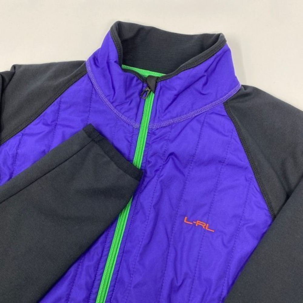 Lauren Ralph Lauren Womens XL Active‎ Quilted Fleece Zip Up Jacket Black/Purple